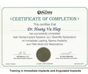 Giấy chứng nhận và chứng chỉ bác sĩ Hoàng vũ Hiệp, bác sĩ trồng răng tại nha khoa lạc việt
