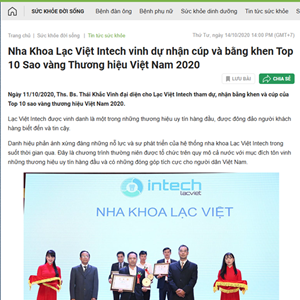 Nha Khoa LẠC VIỆT vinh dự khi được Báo 24h.vn.com dành bài viết về sự kiện nhận cúp và bằng khen Top 10 Sao vàng Thương hiệu Việt Nam 2020.